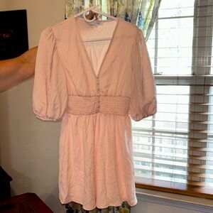 Size Medium Short Pink dress with long puff sleeves